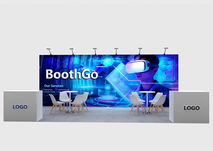 20X20 SEG Fabric Display with Furnitures & Upgraded Wooden Cabinet