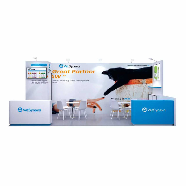 10x20 Modular Trade Show Booth Exhibit Rental – Includes Upgraded Wooden Counter