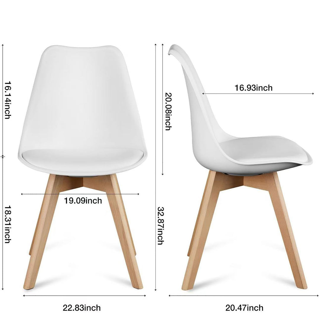 Mid-Century Modern Chairs with Wood Legs and PU Leather Cushion, White