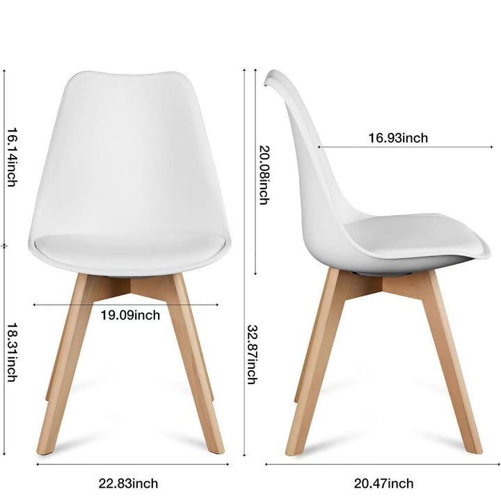 Mid-Century Modern Chairs with Wood Legs and PU Leather Cushion, White