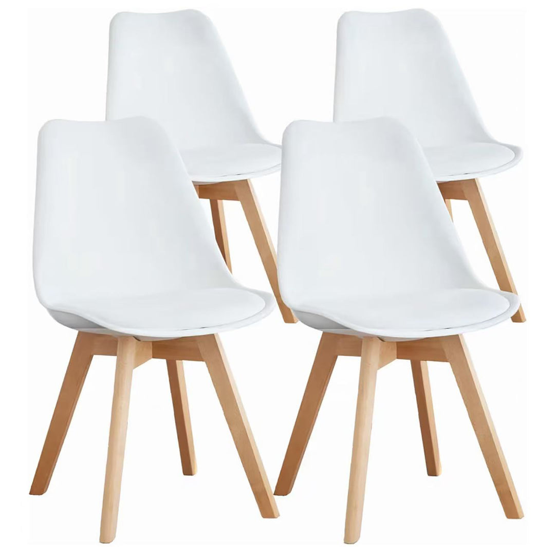 Mid-Century Modern Chairs with Wood Legs and PU Leather Cushion, White