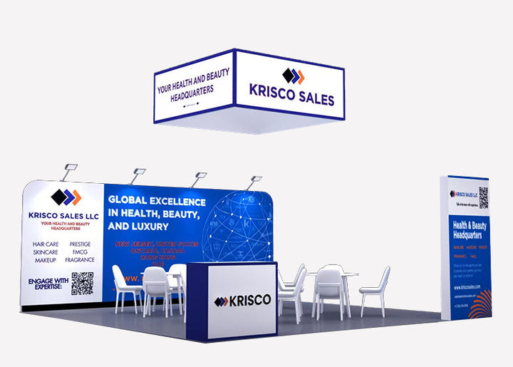 20x20 Trade Show Portable Backwall Booth with Wood Counter